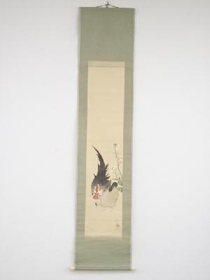 昭和5年凌雲筆　鶏図　肉筆絹本掛軸（共箱）